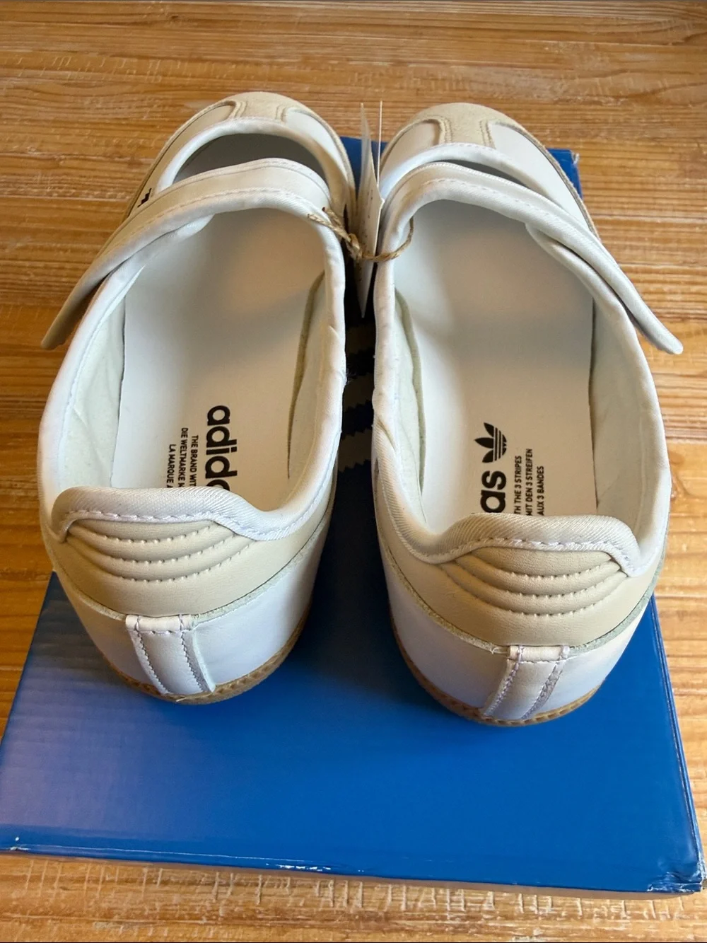 adidas Samba Janes Strap Sneakers in White/Black with Gum Sole